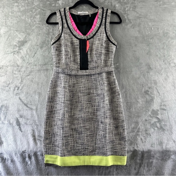 T Tahari Dress. Women’s size 2P. Tweed w/ Neon Trim. - Picture 1 of 5